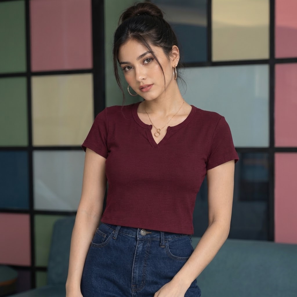 Ladies Premium Crop Tops V Neck.